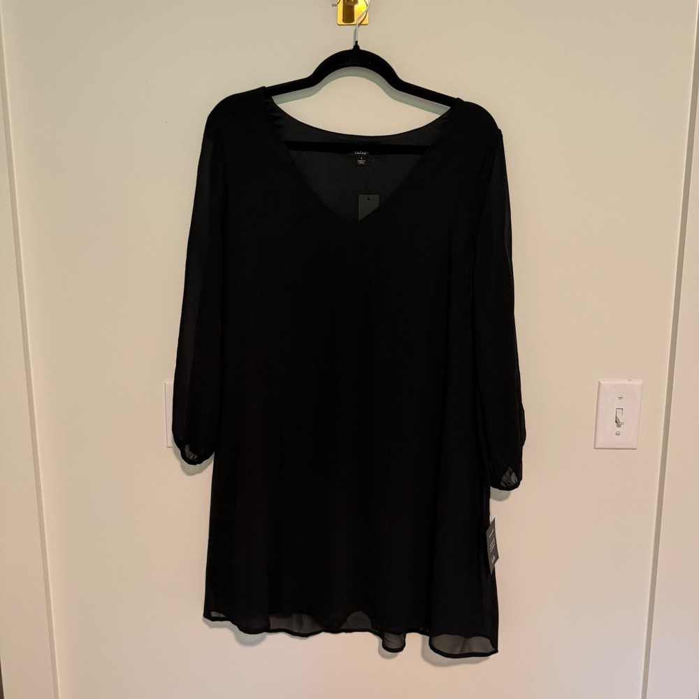 Lulus Black V-Neck Split Sleeve Shift Dress Size Large NWT